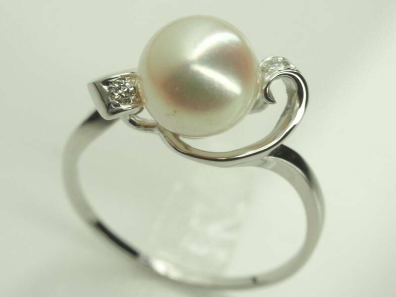 ◆ミキモト　素敵なシンメトリーデザイン極上良質天然アコヤ本真珠ダイヤ　K18WG