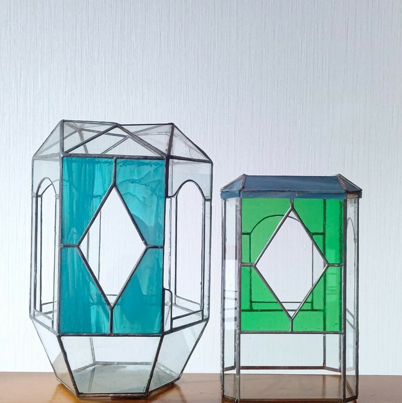 ステンドグラス テラリウム インテリア 置物 飾り オブジェ レトロ 2個 中古 送料無料 即決