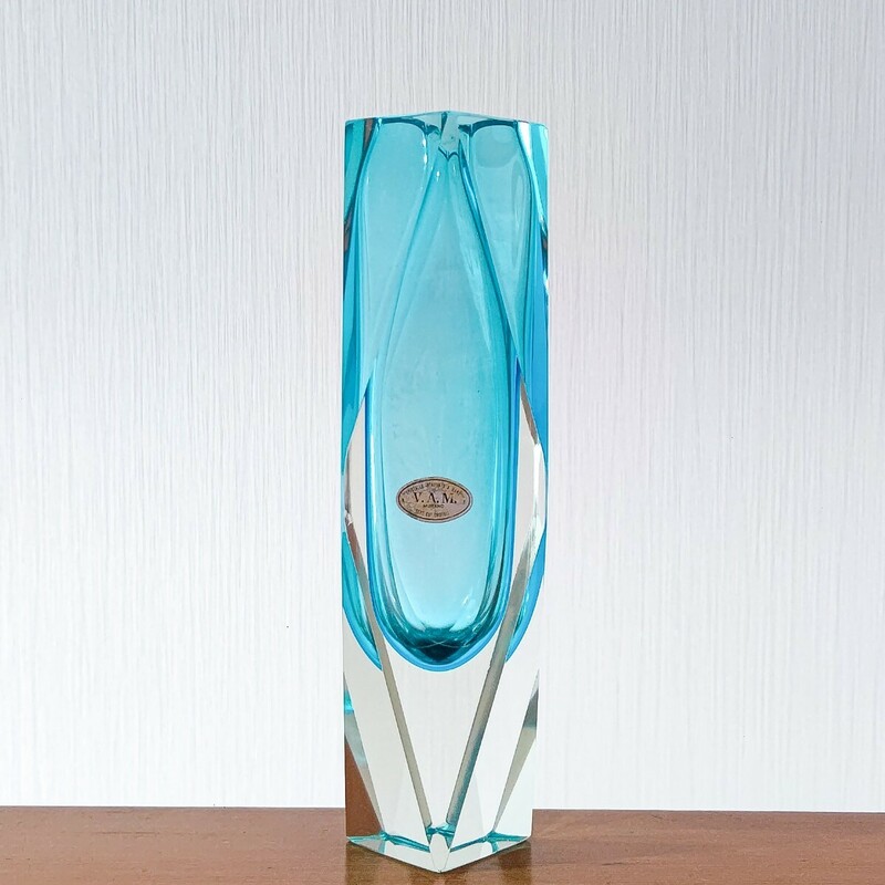 イタリア製 V.A.M. ベネチアングラス MURANO ムラーノガラス フラワーベース 花瓶 レトロ ヴィンテージ ヴェネチアン 中古 送料無料 即決