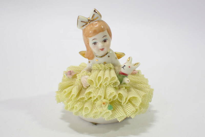83614 Irish Dresden Angel Doll アイリッシュ ドレスデン エンジェルドール 陶器 レース 人形 置物 ビンテージ