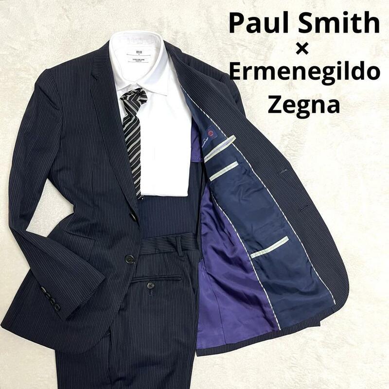 531 Paul Smith ポールスミス × Ermenegildo Zegna エルメネジルド ゼニア セットアップスーツ ネイビー S ストライプ