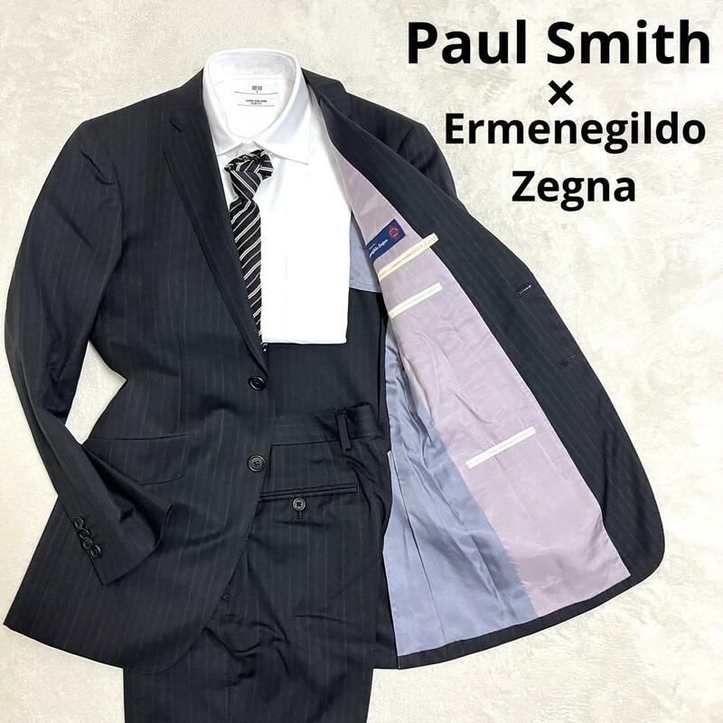 535 Paul Smith ポールスミス × Ermenegildo Zegna エルメネジルド ゼニア セットアップスーツ ブラック S ストライプ