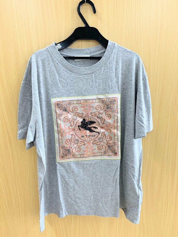 ■エトロ/ETRO スパンコール プリントTシャツ グレー44 ペガサス ユニセックス ファッション 服 シャツ