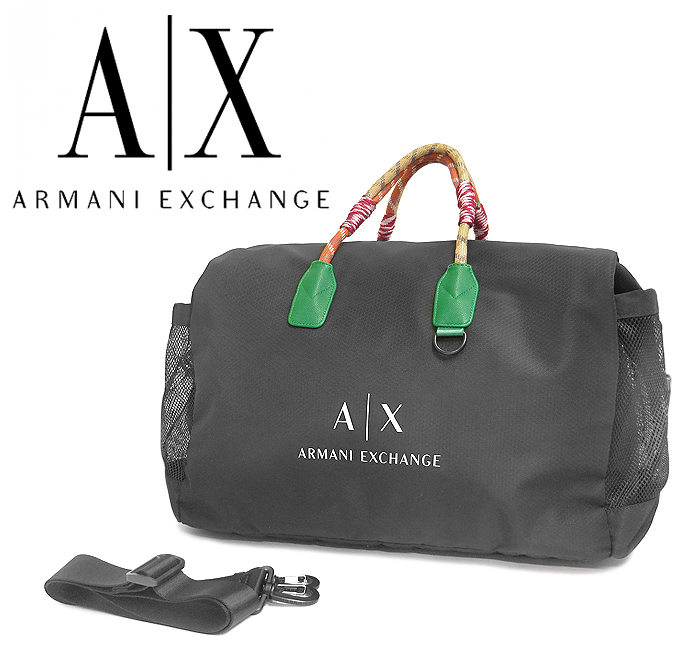 【未使用 超美品】 アルマーニ エクスチェンジ AX 2WAY ボストンバッグ トラベルバッグ 旅行鞄 ナイロン ブラック 黒 大容量 軽い 柔らかい