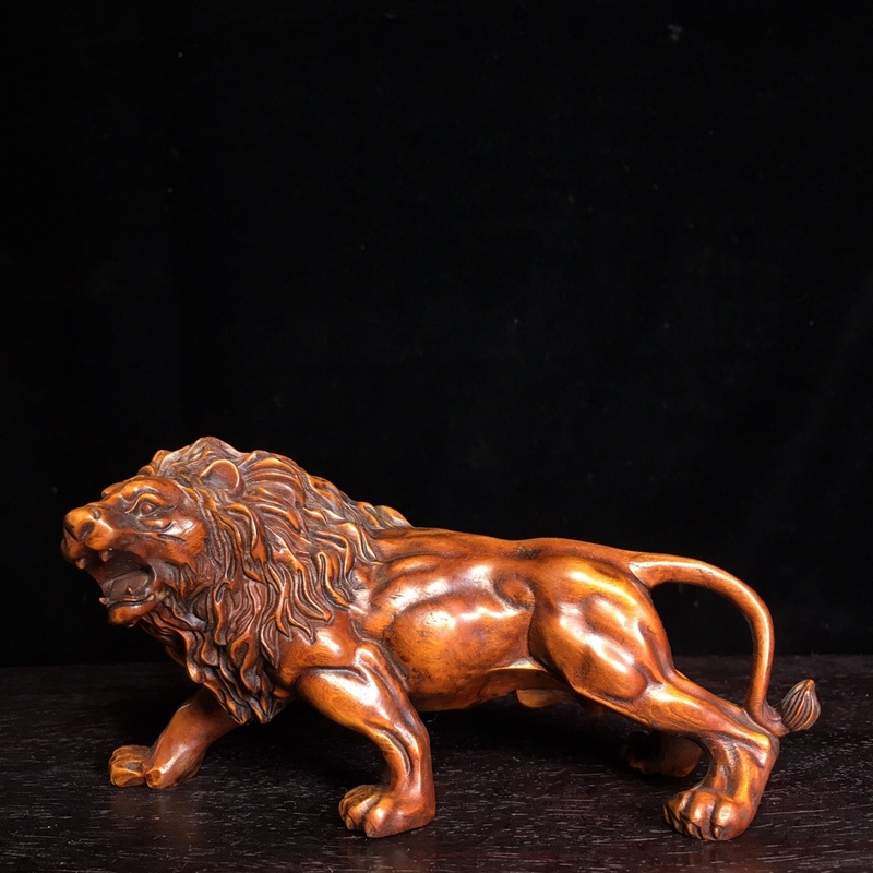 旧蔵 清 木製 黄楊木彫 ライオン匹 天然木 極細工 稀少珍品 古美術品 古美味 L0406