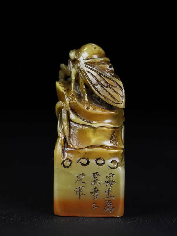 旧蔵 清代 手彫り 寿山石 獣杯 『花咲く富貴』 極細工 稀少珍品 古美術品 古美味 B0405
