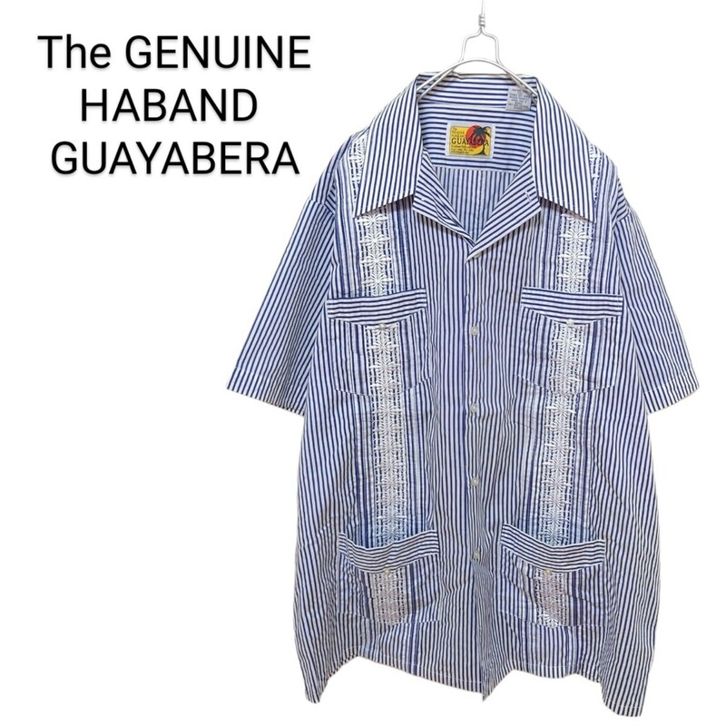 【GUAYABERA】 刺繍入り ストライプキューバシャツ A-1805