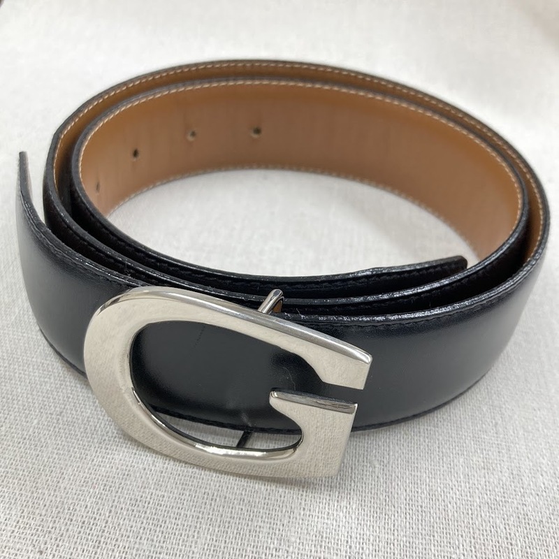 【ITDP63QEJH54】美品 GUCCI グッチ Gロゴ シルバー金具 黒 ベルト 75・30・036・1406・0956