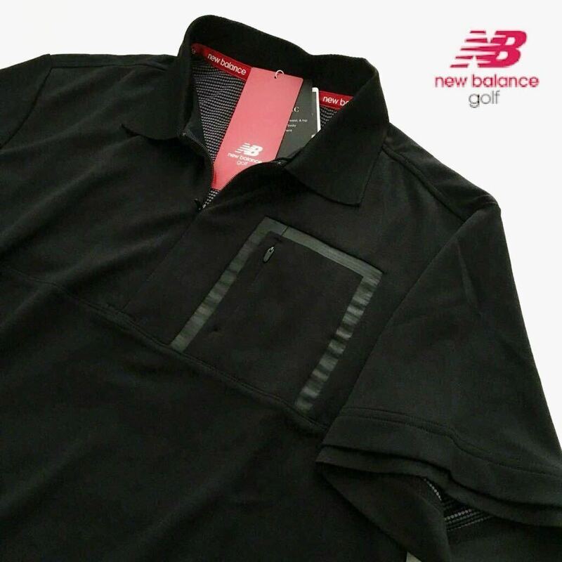 ▲B207新品【メンズ4/Mサイズ】黒 new balance ニューバランスゴルフ ハーフジップポロシャツ W素材メッシュ UV 吸汗速乾 