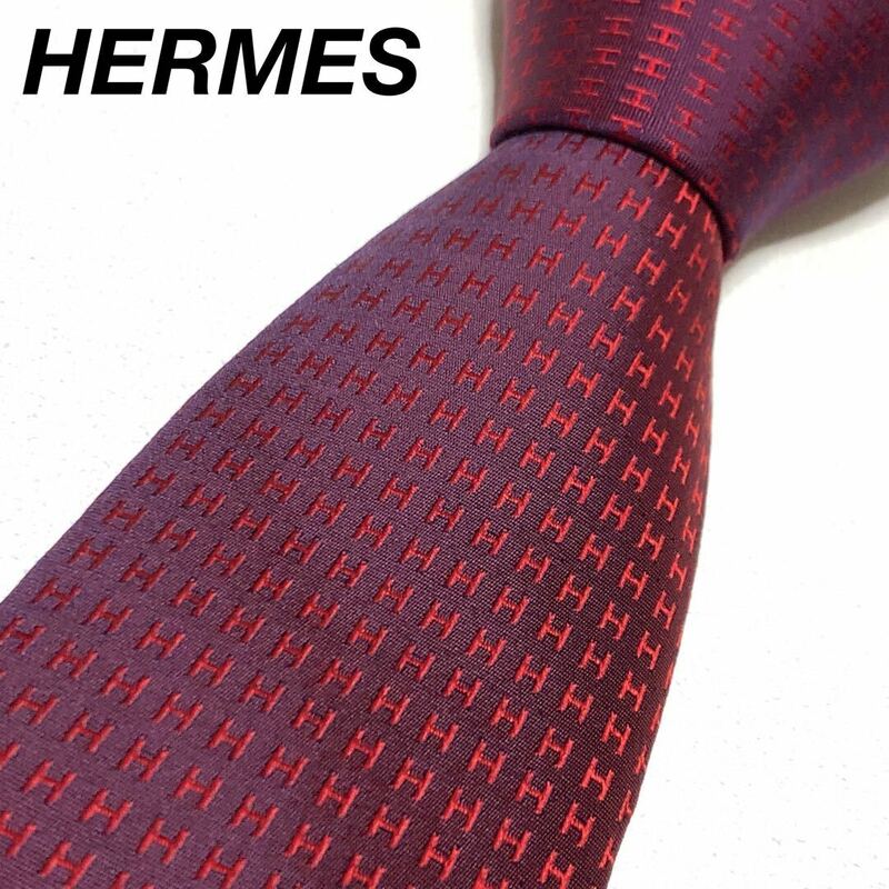 HERMES H柄 パープル ネクタイ 0459s28