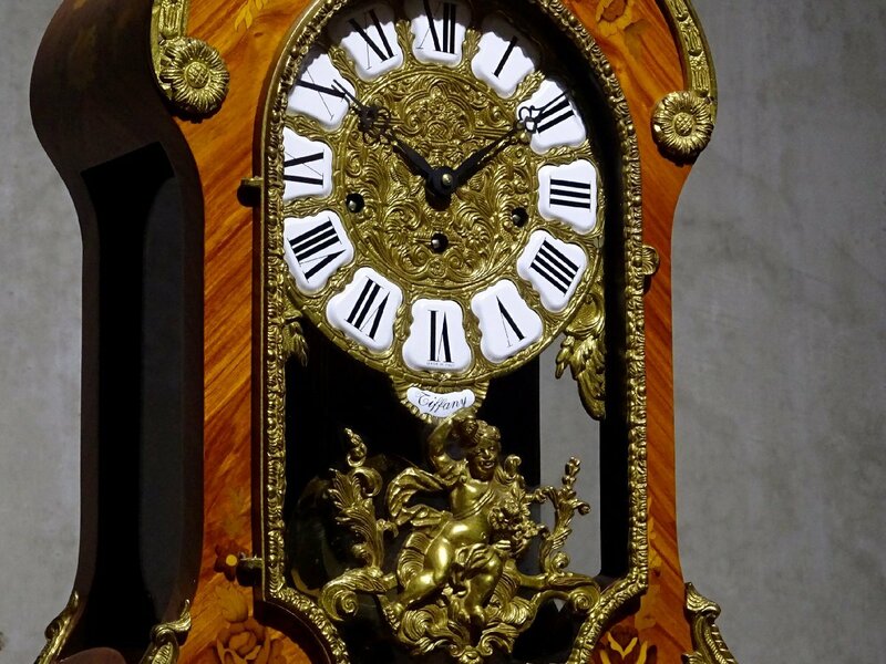 【開】ドイツの老舗『Franz Hermle/フランツヘルムレ』イタリア製豪華装飾ケース 天使図 置時計 ゼンマイ式振子時計 高さ約77.5cm Tiffany