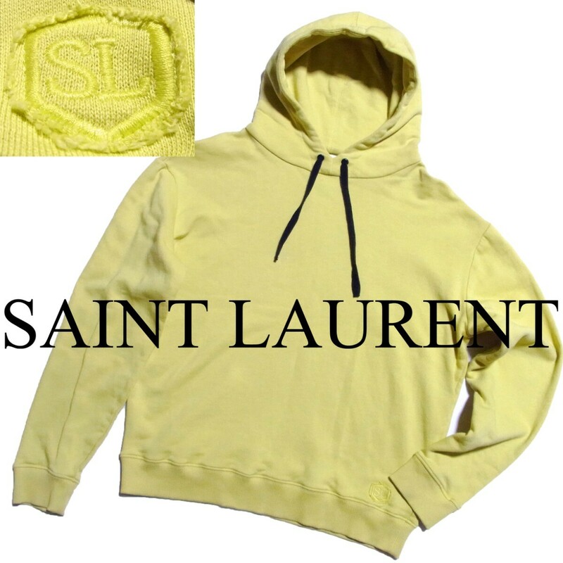 18SS SAINT LAURENT PARIS サンローラン パリ SL ロゴ刺繍 スウェット パーカー M イエロー 504361 Y2TC2