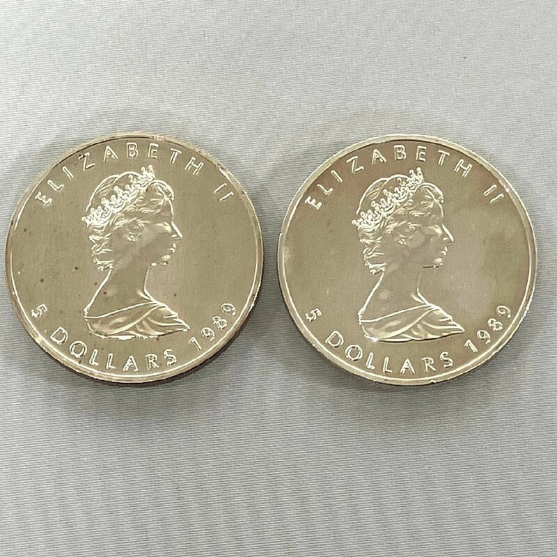 ※※カナダ ５ドル メイプルリーフ銀貨 おまとめ２点 1オンス 1OZ 1989年 エリザベス 純銀刻印 9999 silver 5DOLLARS※※
