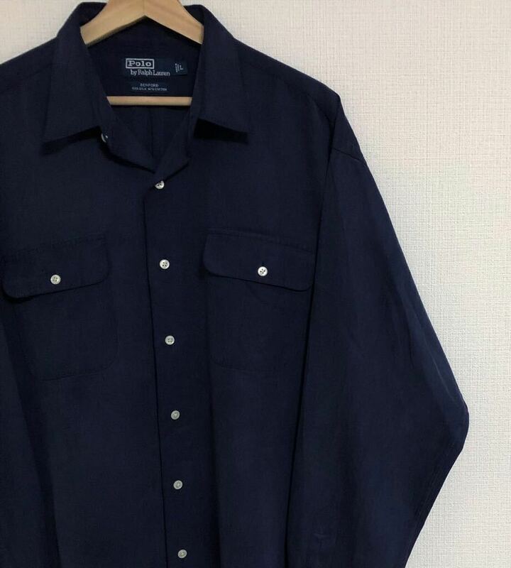 激レア☆ 完全無地 90s ポロ ラルフローレン オープンカラー 開襟 長袖 シャツ BENFORD シルク コットン POLO ralph RRL caldwell clayton