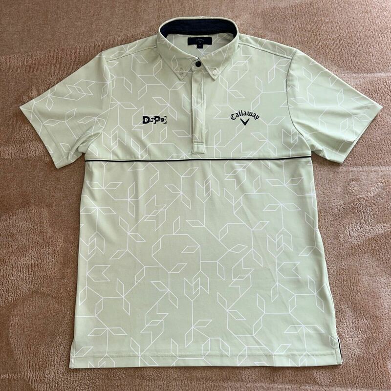 キャロウェイの半袖ボタンダウンポロシャツ ジップアップポロシャツ メンズMサイズ ゴルフウェア キャロウェイゴルフDSPD アップルグリーン