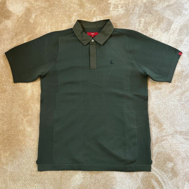 キャロウェイの半袖ポロシャツ ストレッチニットタイプ　カーキ色　メンズMサイズ　キャロウェイゴルフ　ゴルフウェア