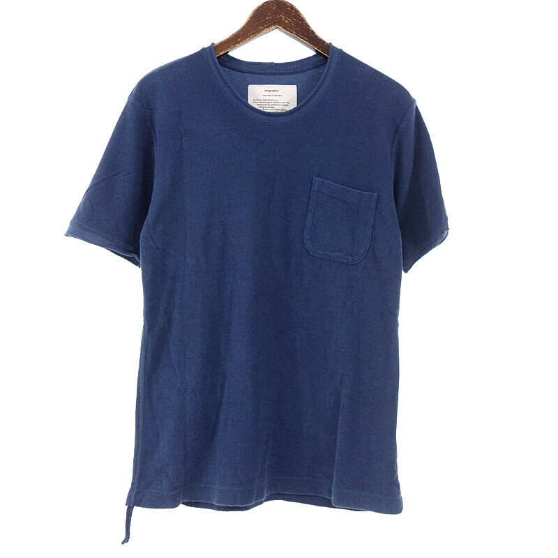 【特別価格】biography パイル ポケット付き 半袖 Tシャツ ブルー メンズ46