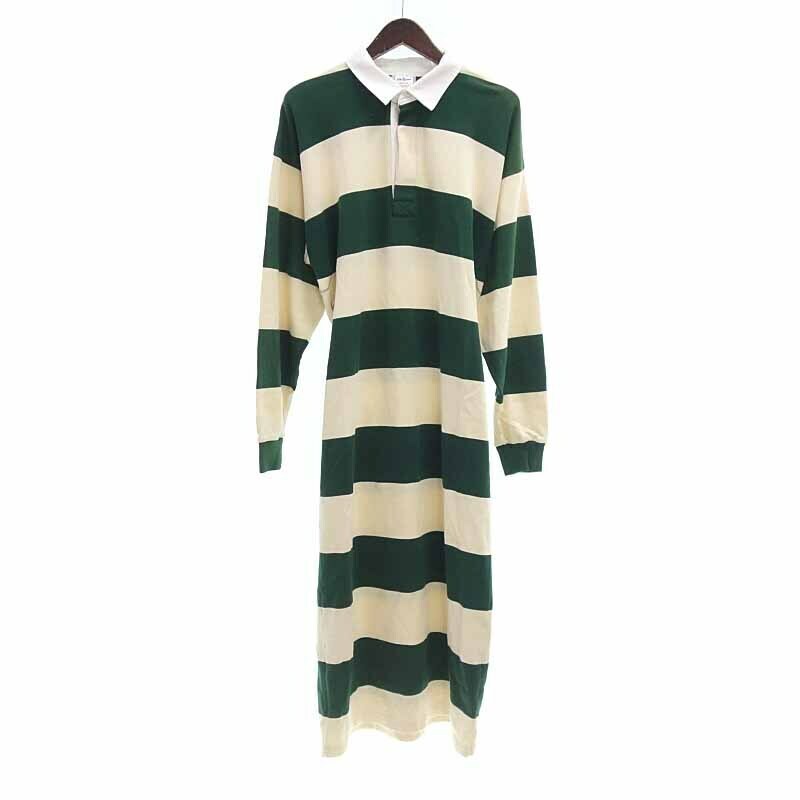 【特別価格】/THE SHINZONE RUGBY SHIRT DRESS ラグビー シャツ ドレス ワンピース ベージュ×グリーン レディースF