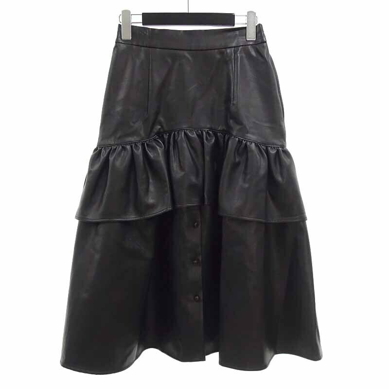 【特別価格】COEL フェイクレザー フリル スカート ブラック レディース36