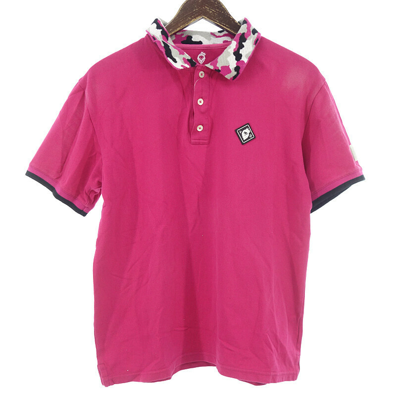 【特別価格】V12 CAMO CALLAR POLO ゴルフ カモ カラー 半袖 ポロ シャツ ピンク メンズM