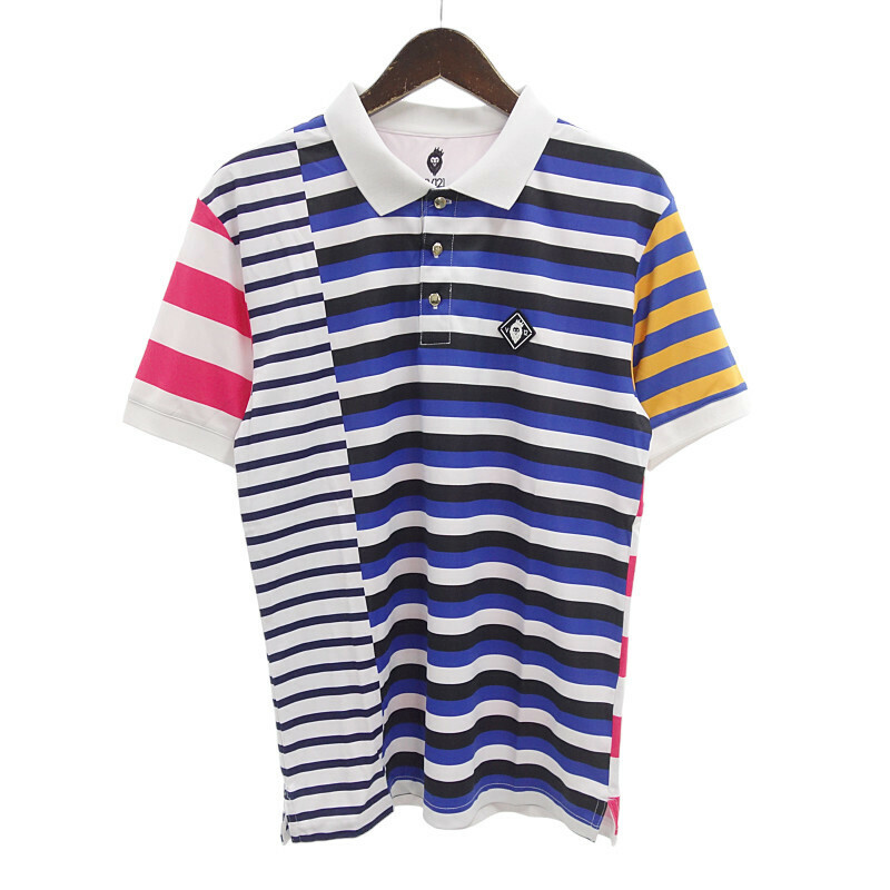 【特別価格】V12 CRAZY BORDER POLO ゴルフ ボーダー 半袖 ポロ シャツ マルチ メンズM