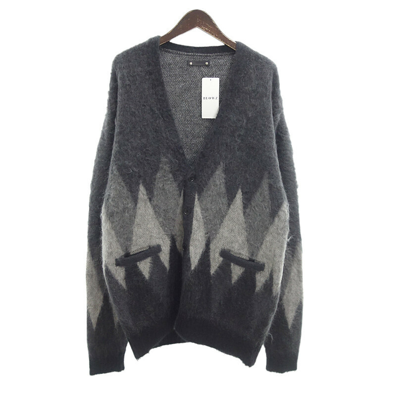 【特別価格】MINEDENIM Kid Mohair Argyle Knit Long カーディガン グレー メンズ3