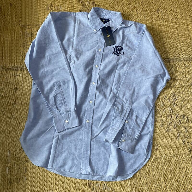 新品 RALPH LAUREN ラルフローレン レディース ブルー 長袖シャツ サイズ10 ボーイフレンドフィット 大きいサイズ トール 刺繍 青 水色