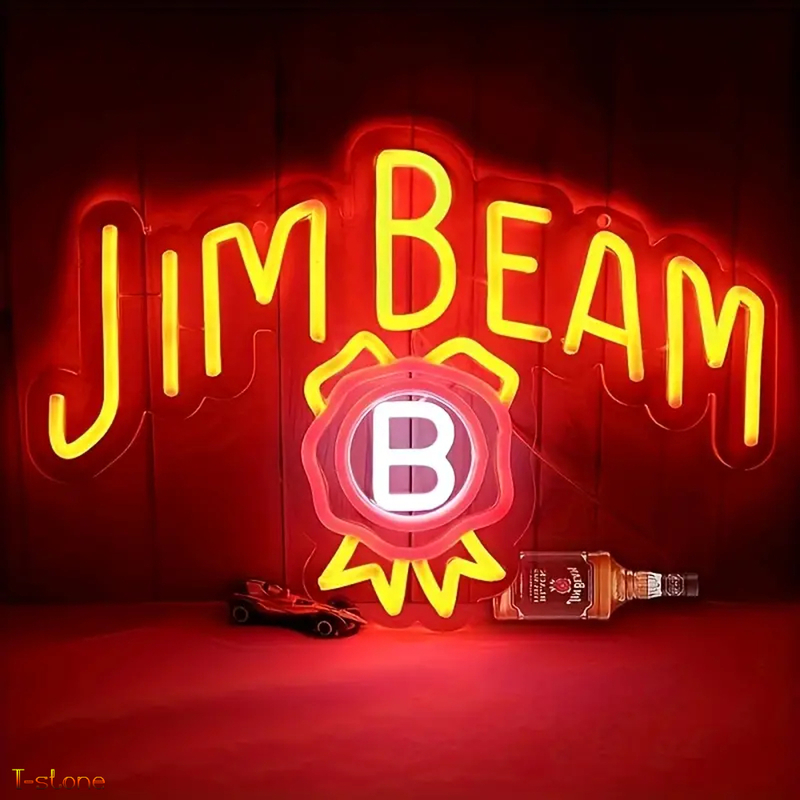 ネオンサイン JIM BEAM ウィスキー LED看板 BAR クラブ お洒落 インテリア 視認性抜群! アメリカン雑貨 ウォールディスプレイ 雰囲気照明