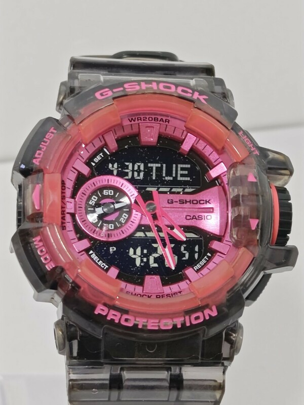 1円スタート【稼働/現状品】Casio　G-SHOCK ジーショック　腕時計　ブラック ピンク スケルトン GA-400SK　メンズ
