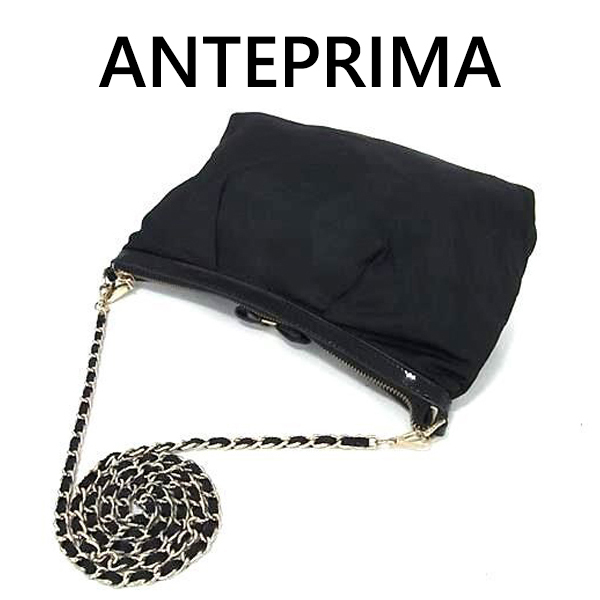 ANTEPRIMA アンテプリマ ナイロン×パテントレザー リボン チェーン ショルダーバッグ ブラック系 4184