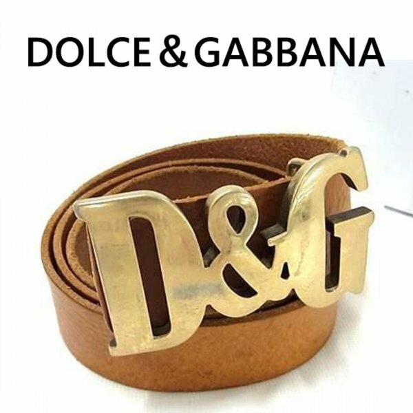 DOLCE＆GABBANA ドルチェ&ガッバーナ レザー ゴールド金具ベルト 85CM ブラウン系 4182