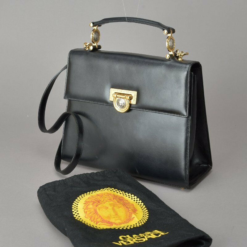 美品 VERSACE ヴェルサーチ メデューサ ハンドバッグ 2WAY ショルダーバッグ レザー ブラック ゴールド金具 斜め掛け 鞄 ■c.a/b.h