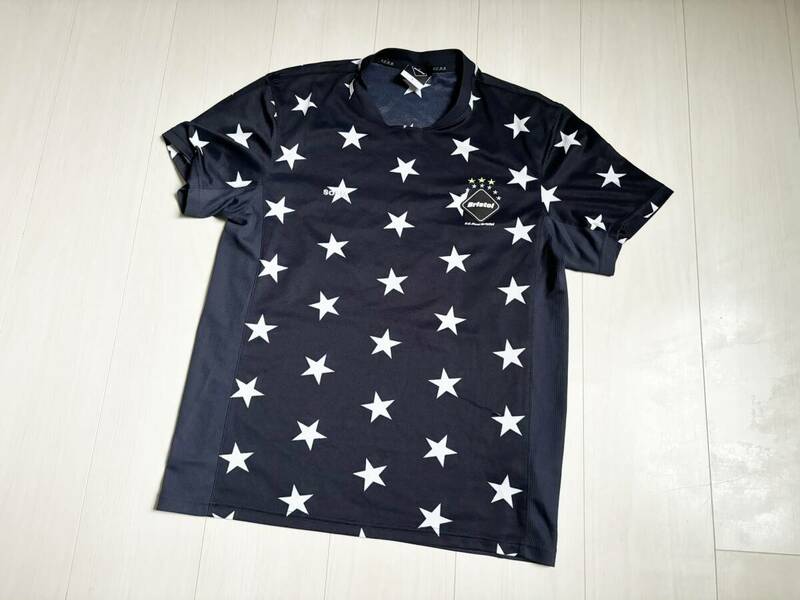 17SS FCRB エフシーアールビー TRAINING S/S TOP スター ロゴ プリント 総柄 カットソー Tシャツ 半袖 L 紺 ネイビー SOPH ソフ △4