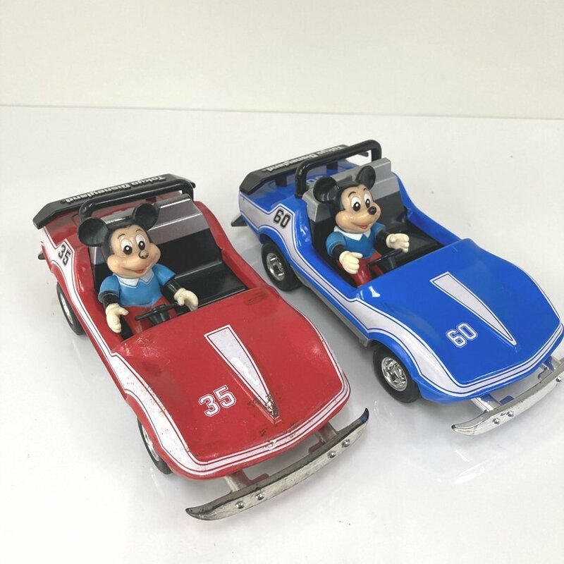 ●昭和レトロ！ミッキー ブリキ ミニカー 2個セット 東京ディズニーランド TDL　赤 青 車　