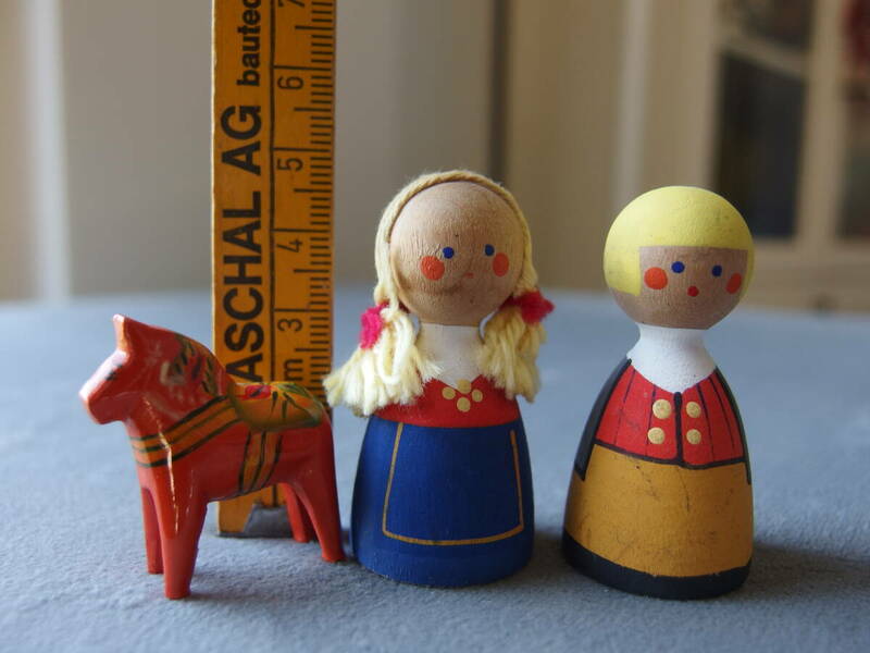 3体セット！北欧雑貨 スウェーデン ヴィンテージ Smaland/スモーランド 木製人形 ダーラナホース (ミニチュア、ドールハウス、ドール人形)