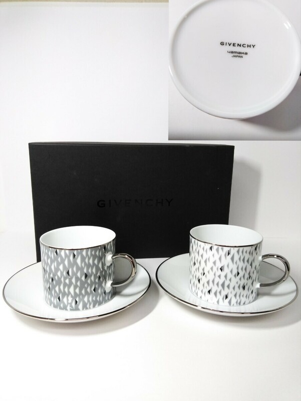 GIVENCHY コーヒーカップ ペア 茶器 紅茶 ティーカップ ジバンシー 在銘 美品 yamaka （検索） マグ 茶会 洋食器 テーブルウェア レトロ