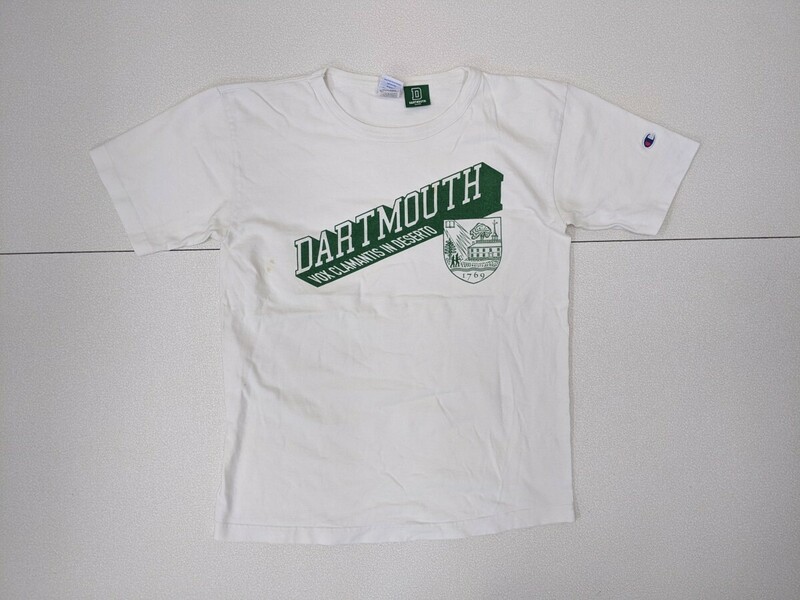 12．米国製 Champion USA製 チャンピオン DARTMOUTH T1011 半袖Tシャツ メンズＭ オフホワイト緑 x103
