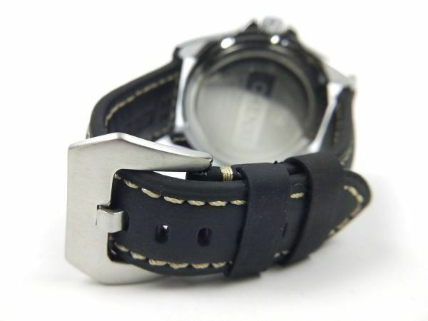 レザー製ミリタリーストラップ 交換用腕時計ベルト 本皮 22mm ブラック