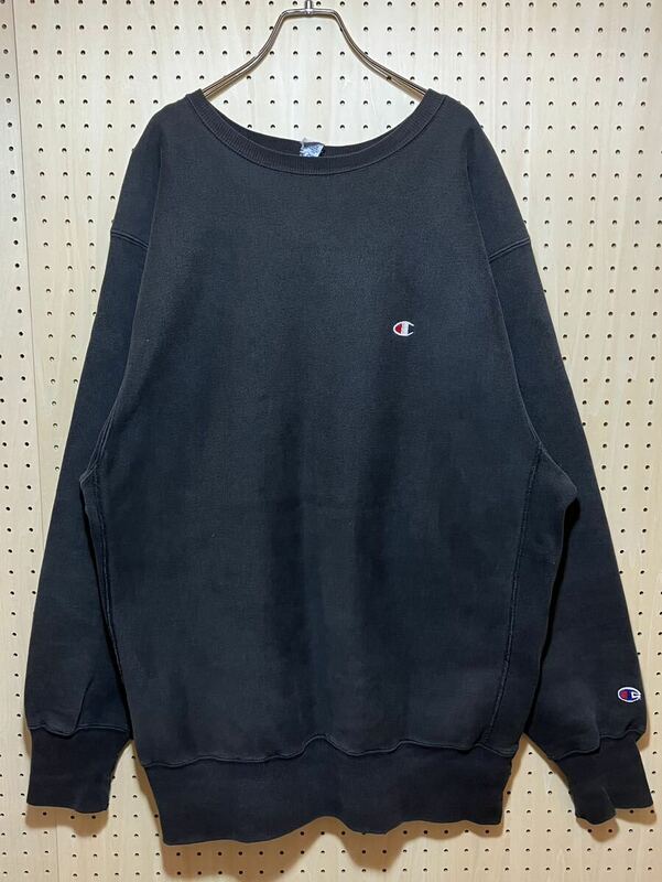 【XXL】90's VINTAGE Champion Reverse Weave Sweat Black 90年代 チャンピオン リバースウィーブ 無地 スウェット 刺繍タグ F573