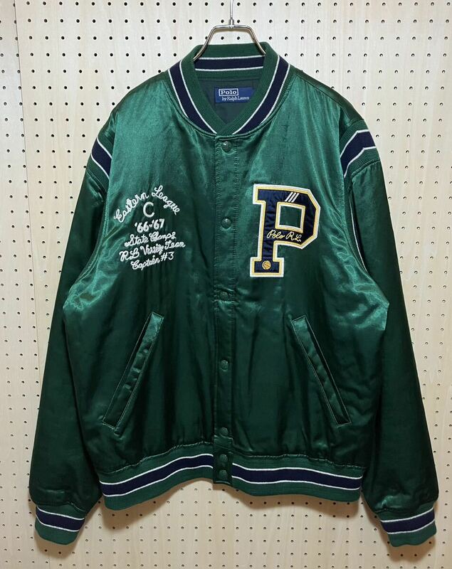 【L】POLO Ralph Lauren Satin Letterman Stadium Jacket ポロ ラルフローレン サテン レターマン スタジアム ジャケット スタジャン F501