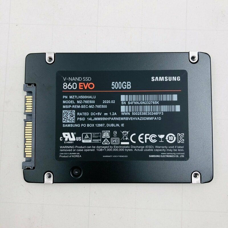 動作確認済み 4027時間 Samsung SSD 860 EVO 500GB 500GB 2.5インチ SATA 内蔵 SSD SMART正常 消去済み