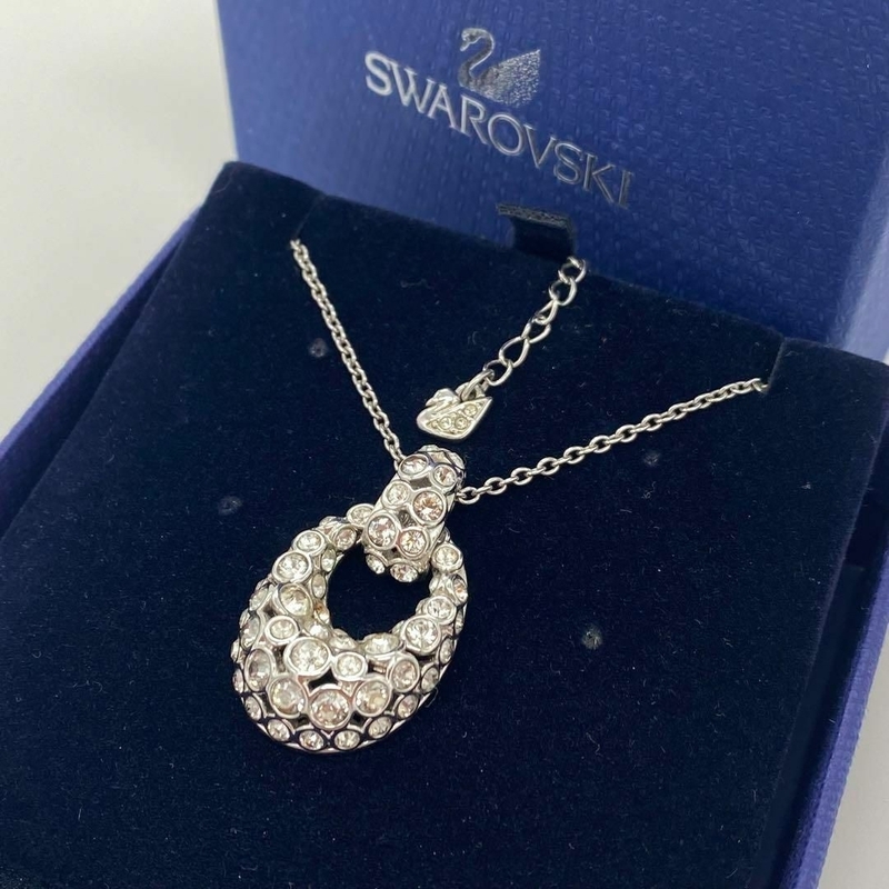 極美品 Swarovski スワロフスキー Rarely レアリー シルバー クリスタル パヴェ ネックレス ペンダント