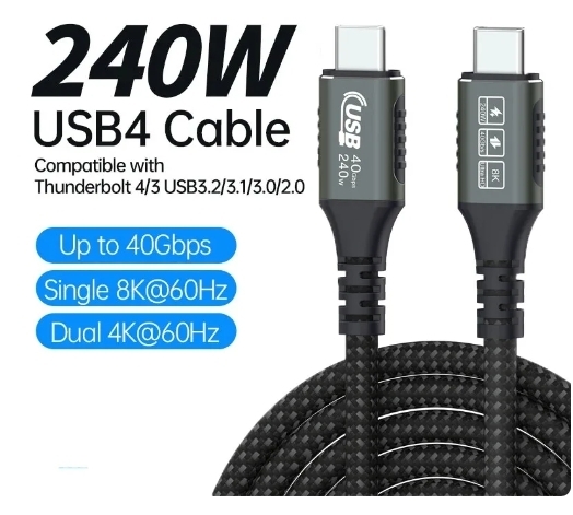 【新品】USB4.0 50cm 40Gbps 240W Thunderbolt4 USB Type C to C 変換ケーブル 検品済み グレー