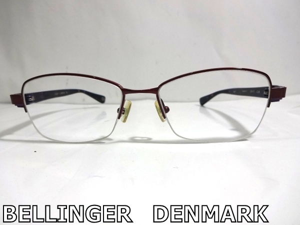X4D086■ ベリンガー BELLINGER DENMARK ハーフリム レッド＆パープル系デザイン ブルーライトカットレンズ PC メガネ 眼鏡 メガネフレーム