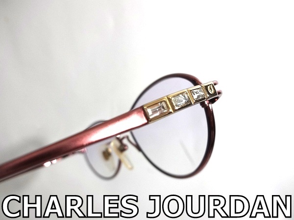 X4D089■美品■ シャルルジョルダン CHARLES JOURDAN 日本製 ピュアチタン ピンクゴールド色 PC 伊達 度なし メガネ 眼鏡 メガネフレーム