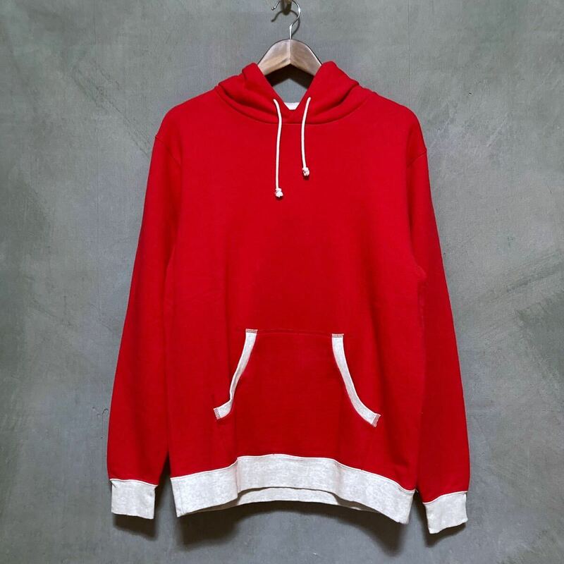 タグ付き BEAMS PLUS ビームスプラス 日本製 2TONE SWEAT PARKA 裏毛 ツートーン スウェット パーカー size.L レッド 未使用品