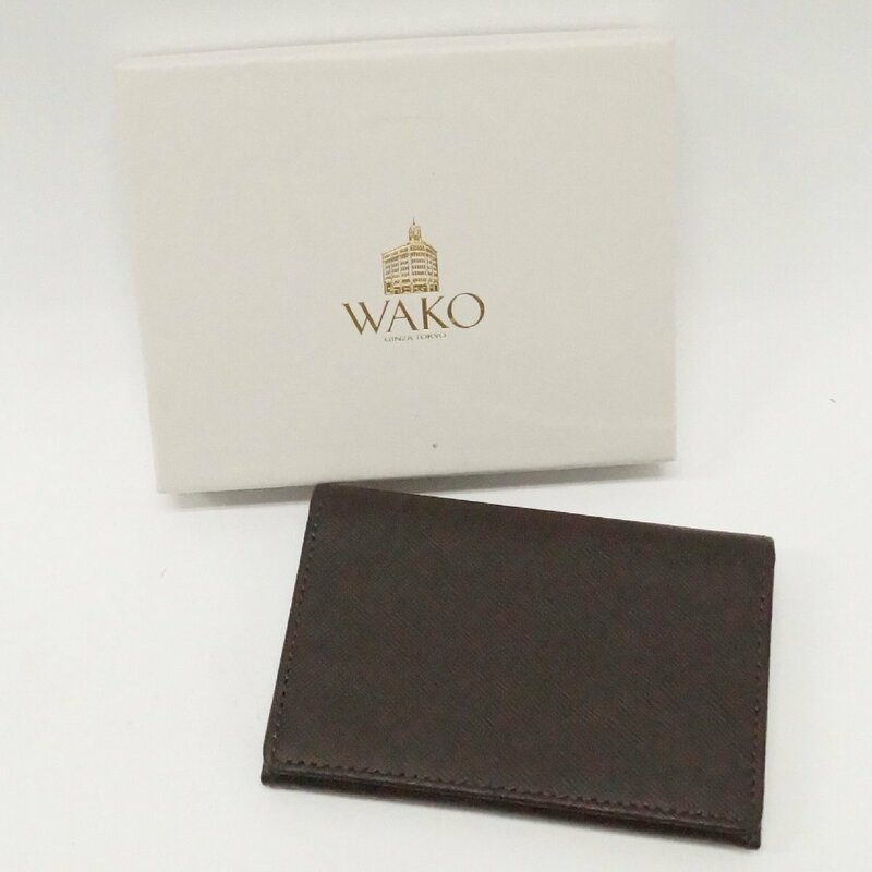 中古 美品 WAKO ワコー 和光 カードケース 名刺入れ レザー ブラウン 箱付き