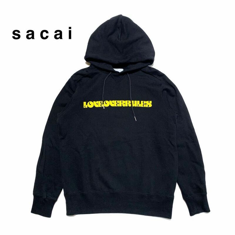 ☆良品 sacai サカイ 21ss プリント ロゴ プルオーバー スウェット パーカー 黒 古着 別注 コラボ フーディー 男女兼用 ユニセックス