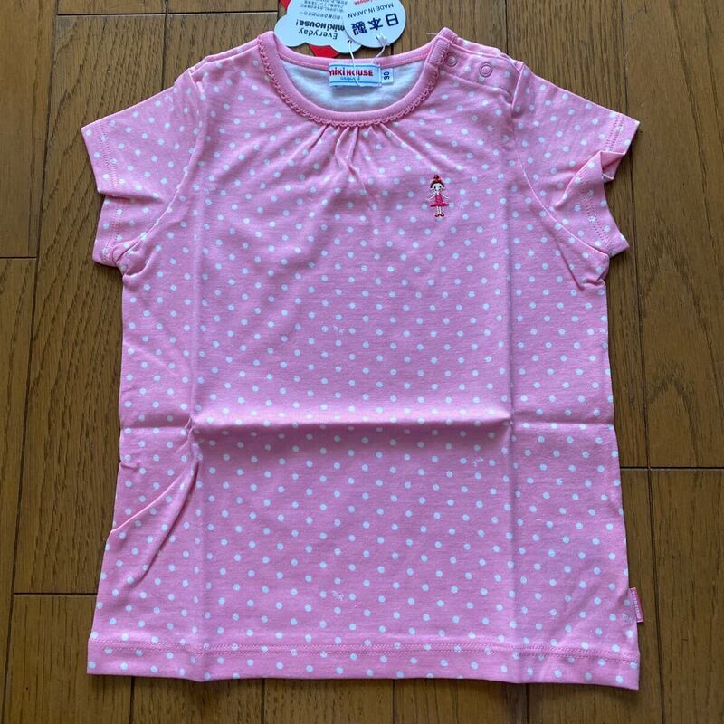SALE 新品　ミキハウス　日本製　半袖Ｔシャツ　90 ピンク　Tシャツ ドット　水玉　子供服