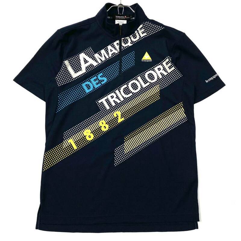 le coq sportif(ルコックスポルティフ)ハーフジップ 半袖Tシャツ 刺繍ロゴ メンズL ネイビー系